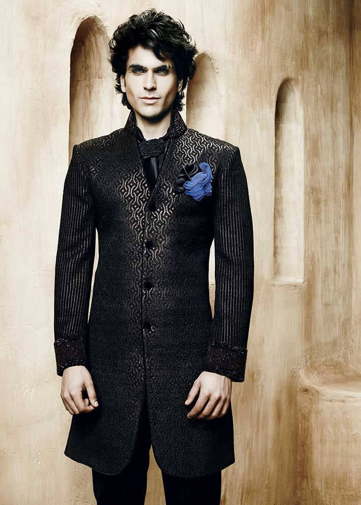 Black indo-western sherwani