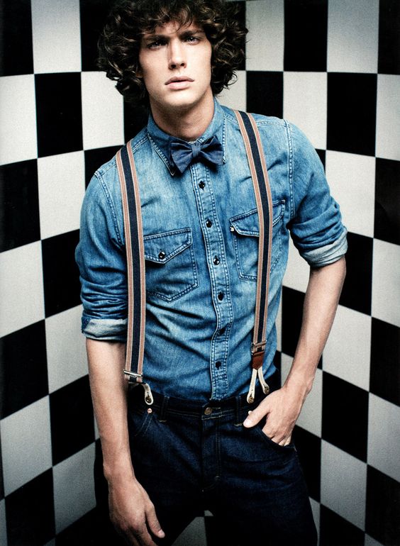 denim shirt with suspenders