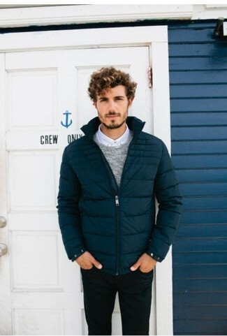 Men Navy Puffer Jacket With trouser